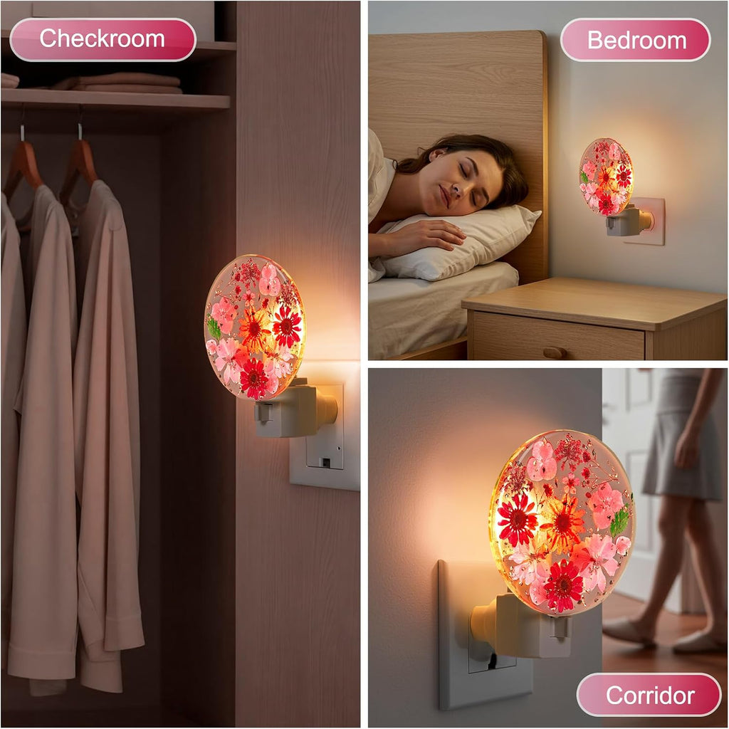 Glooglitter Pressed Flower Night Light Plug in - Handmade Dried Floral Wall Night Light, Soft Glow Decorative Nightlight for Hallway Bedroo…