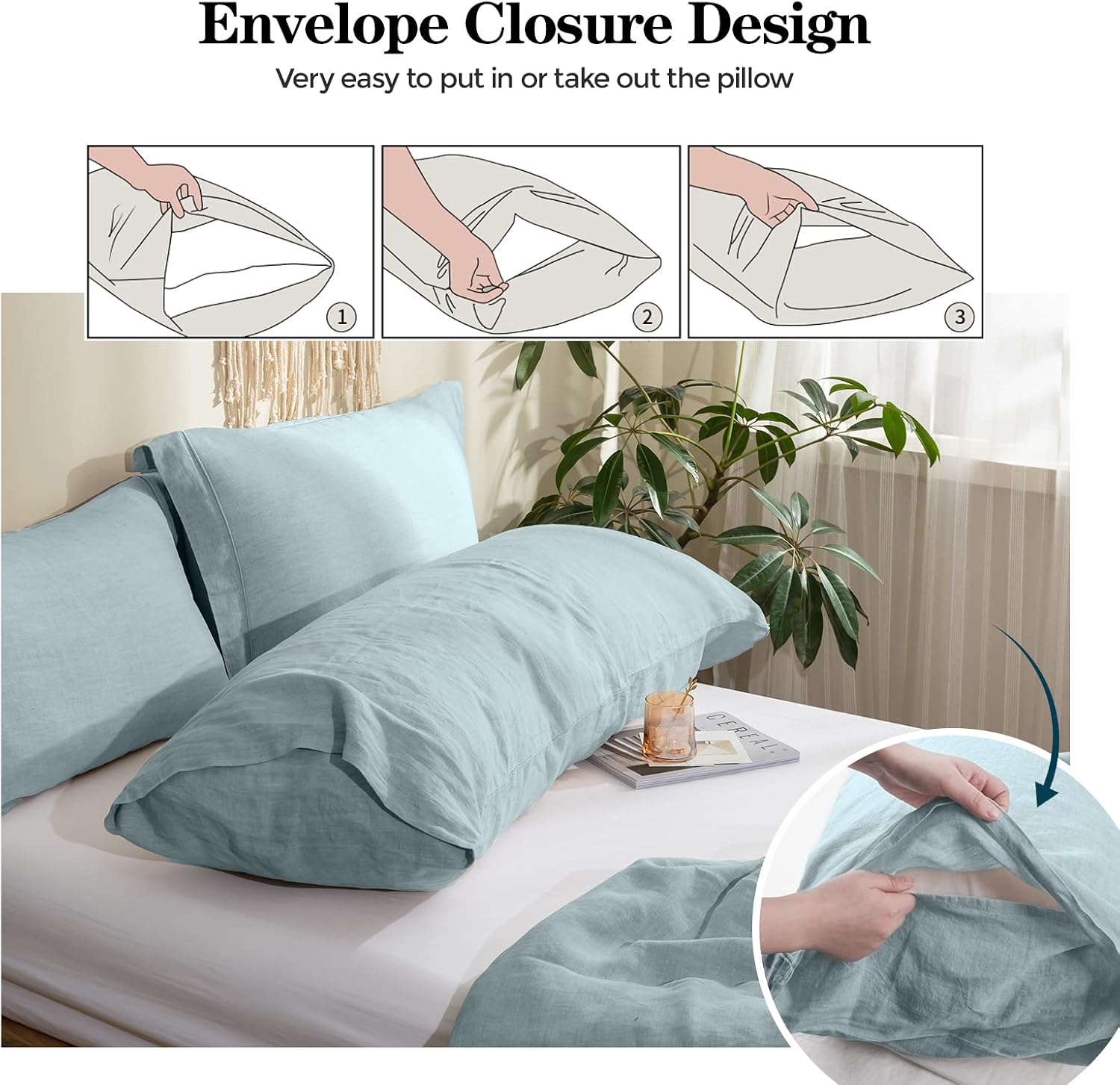 Simple&Opulence Body Pillow Cover 20" x 54",100% Pure Linen, Ultra Soft and Breathable, Body Pillowcase with Envelope Closur…