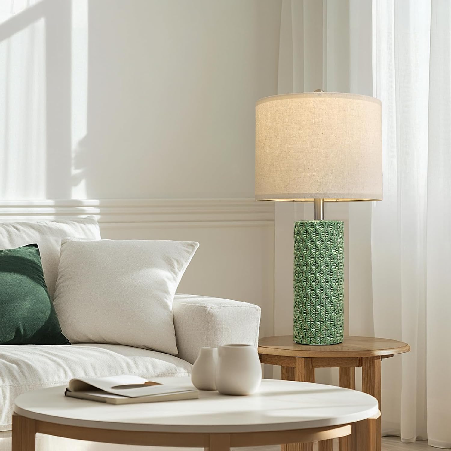 USumkky 26" Tall Table Lamp for Living Room -Green Lamps Set of 2 Modern Ceramic Lamps for Night Stands, Bedside Lamp for End Tables…