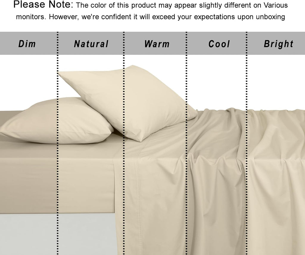 Ruvanti 100% Cotton Organic Percale Sheets Queen Size – Crisp Cooling Bed Sheets for Hot Sleepers, Deep Pocket 15”, Soft Peach Finish, Brea…