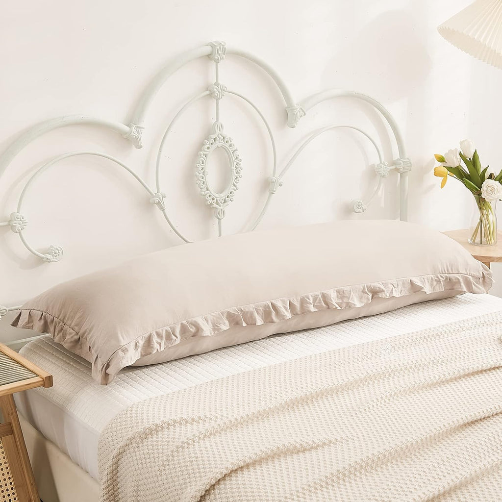Merryword Taupe Body Pillow Cover 20x54inches Long Pillowcase Ruffled Pillowcases Shabby Chic Ruffled Fringe Decor Body Ruffled Pillow Sham…