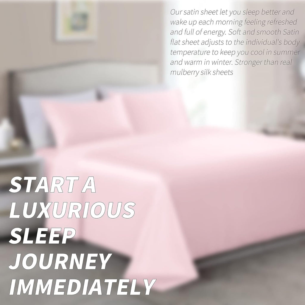 Cobedzy 4 Pcs Blush Pink Satin Sheets Full Size Silky Satin Bedding Sheets Set with 1 Deep Pocket Fitted Sheet, 1 Flat Sheet, 2 Pillowcase…