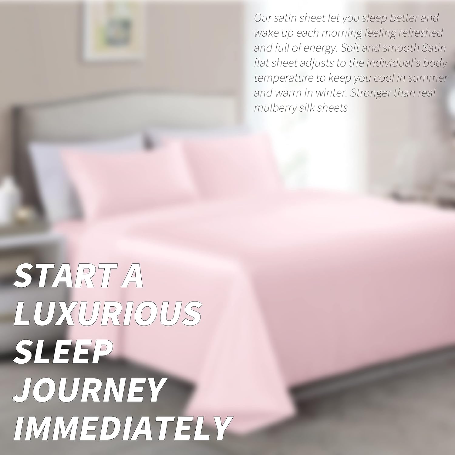 Cobedzy 4 Pcs Blush Pink Satin Sheets Full Size Silky Satin Bedding Sheets Set with 1 Deep Pocket Fitted Sheet, 1 Flat Sheet, 2 Pillowcase…