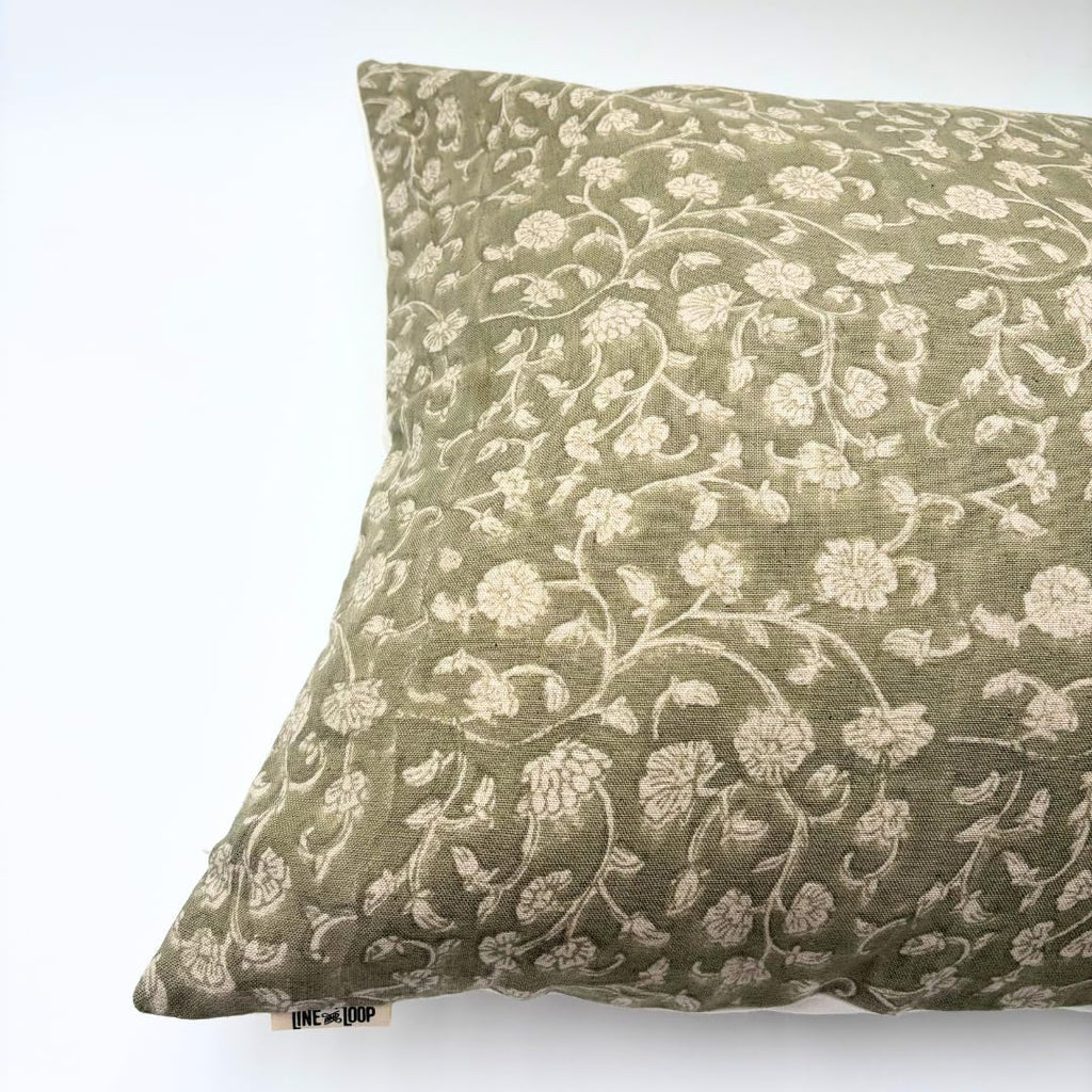 LineandLoop Linen Throw Pillow Covers 20x20 inch Floral Pillows Green Spring Decorative Pillow Covers for Living Room, Bedroom 2 inches cot…