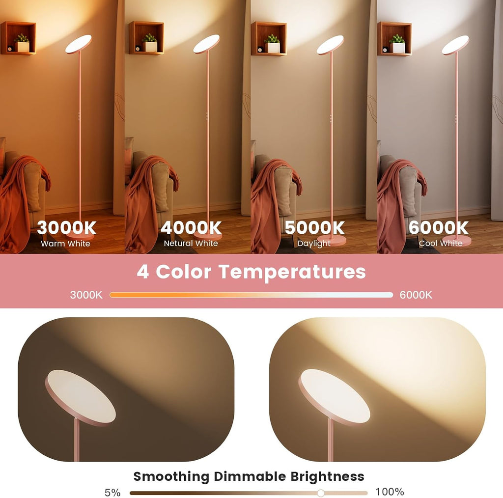 Pink Dimmable Floor Lamp, Bright 36W 3500LM Standing Lamp with Remote Touch Control, 2700K Soft White to 6500K Cool White Adjustable, LED…