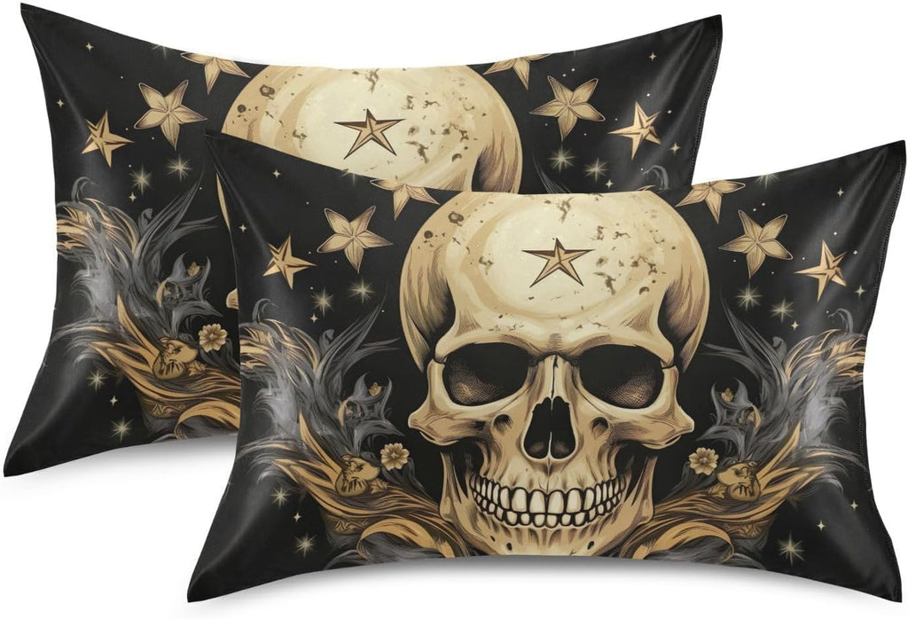 YETTASBIN Skull Star Satin Pillowcase, Soft Breathable Silk Pillow Case with Envelope Closure for Hair and Skin, Queen Size 30 x 20 Inch