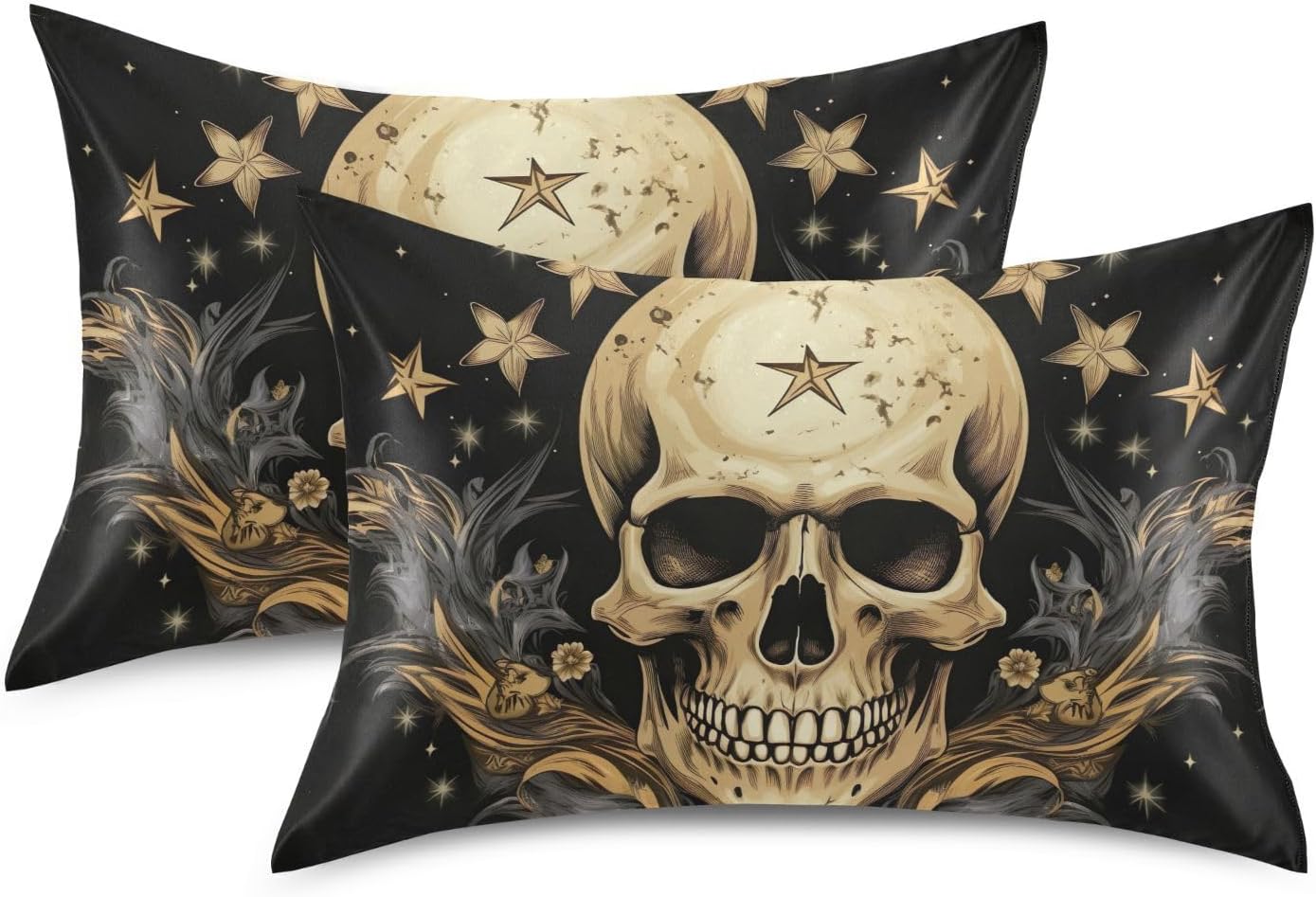YETTASBIN Skull Star Satin Pillowcase, Soft Breathable Silk Pillow Case with Envelope Closure for Hair and Skin, Queen Size 30 x 20 Inch