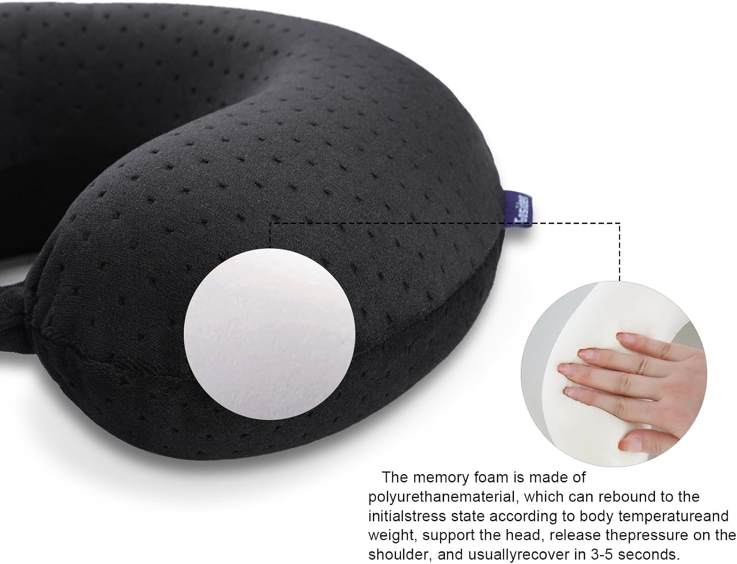 Black Travel Neck Pillow Memory Foam Airplane Pillow for Neck and Head Support Soft Portable U Shape Neck Pillow for Plane, Car & Home…