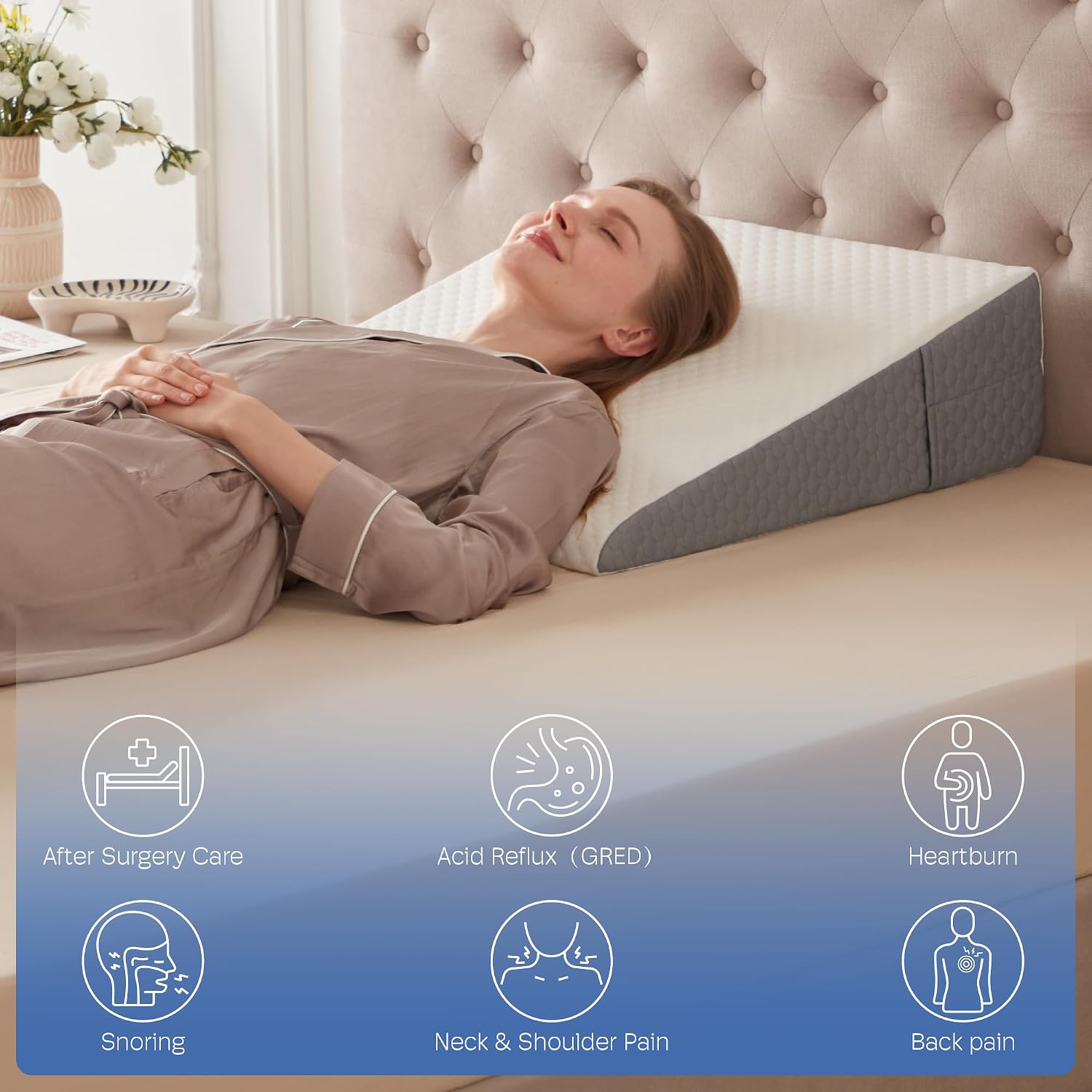 Simpledad Wedge Pillow, Wedge Pillow for Acid Reflux, Back, Cooling Memory Foam Top, Bed Wedge Pillows for Headboard, Sleeping, Snoring, B…