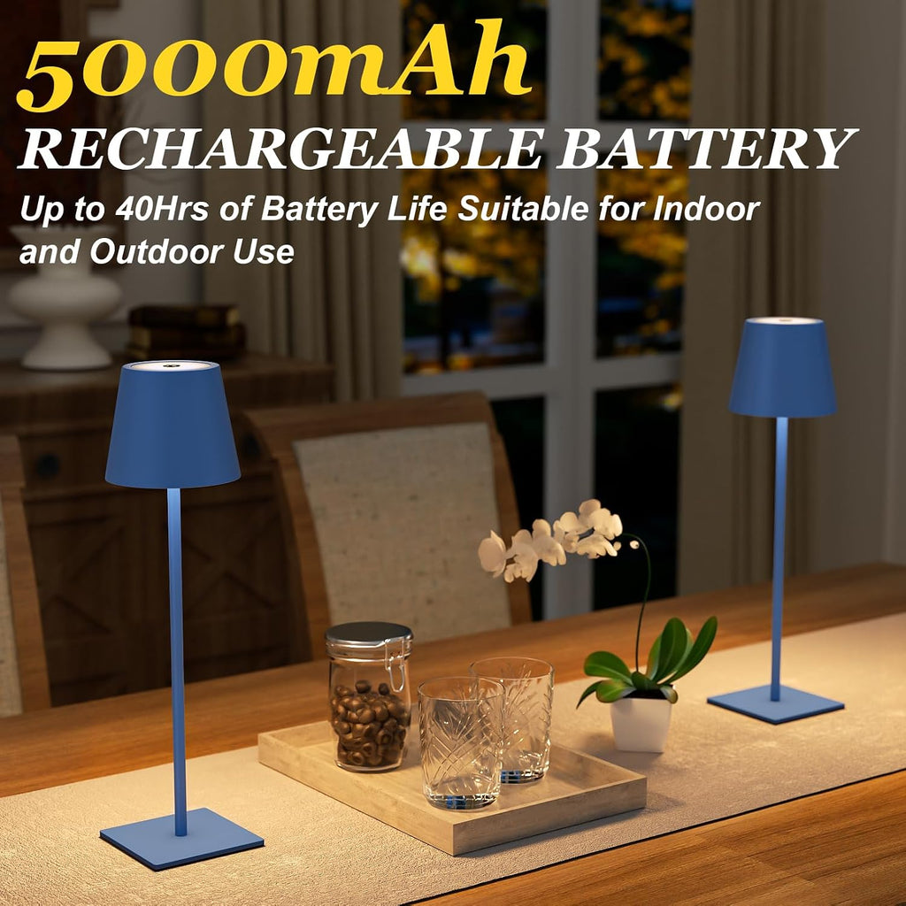 Kakanuo Cordless Rechargeable Table Lamp Navy 5000mAh Battery Operated Lamps, 3 Colors Stepless Dimming Touch Lamp for Living Room…