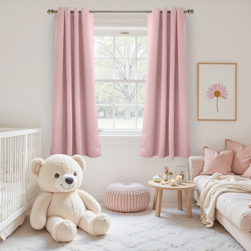 YoungsTex Light Pink Room Darkening Curtains 63 Inches Long for Kids Girl Bedroom - Thermal Insulated with Grommet Blackout Window Drapes P…