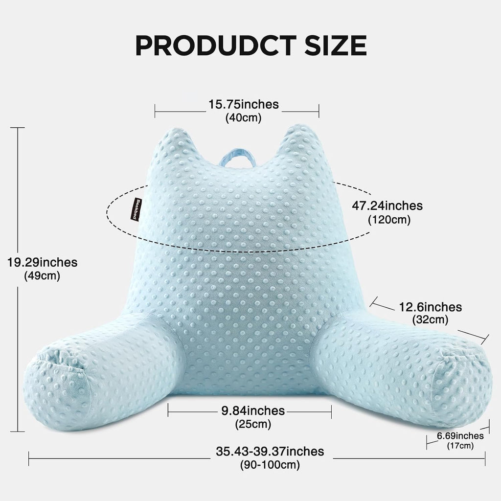 Reading Pillow for Kids Sitting in Bed Couch Adult, Back Pillow for Bed Sitting Up, Back-Rest Support Cushion with Pockets and Arms…