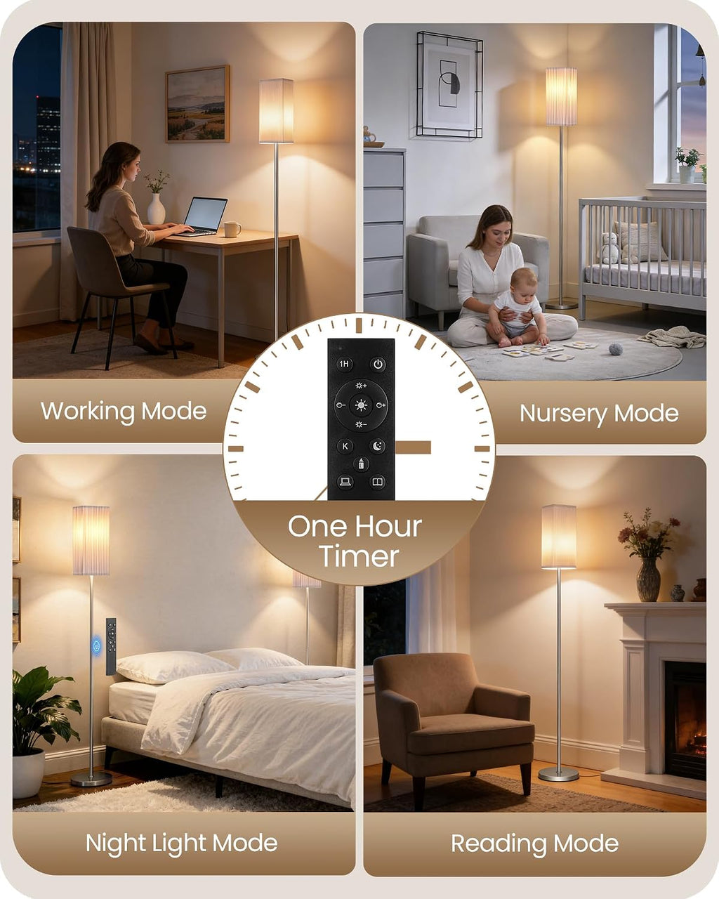 64.2''Dimmable Floor Lamp for Living Room with Remote and Foot Switch, Corner Floor Lamp for Bedroom, Includes 10W A19 Bulb, Modern…