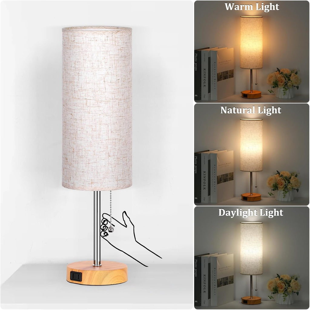 Dott Arts 18" Table Lamp for Bedroom, 3-Color Bedside Lamps with Pull Chain, Bedroom Table Lamps for Nightstand, AC Outlet Small Lamp for…