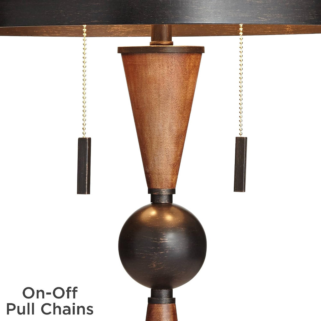 Franklin Iron Works Hunter Rustic Farmhouse Table Lamp 29 3/4" Tall Cherry Wood Bronze Metal Outer Tan Fabric Inner Drum Shade for…