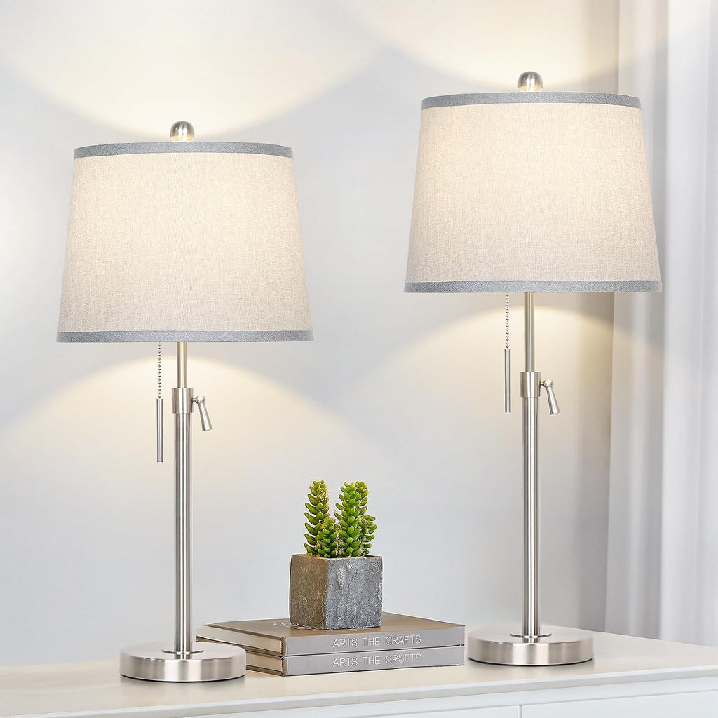 JUNNAI Table Lamps Set of 2, Bedside Lamp Silver Tall Table Lamps for Living Room End Tables, 22" to 30" Adjustable Height Lamp for…