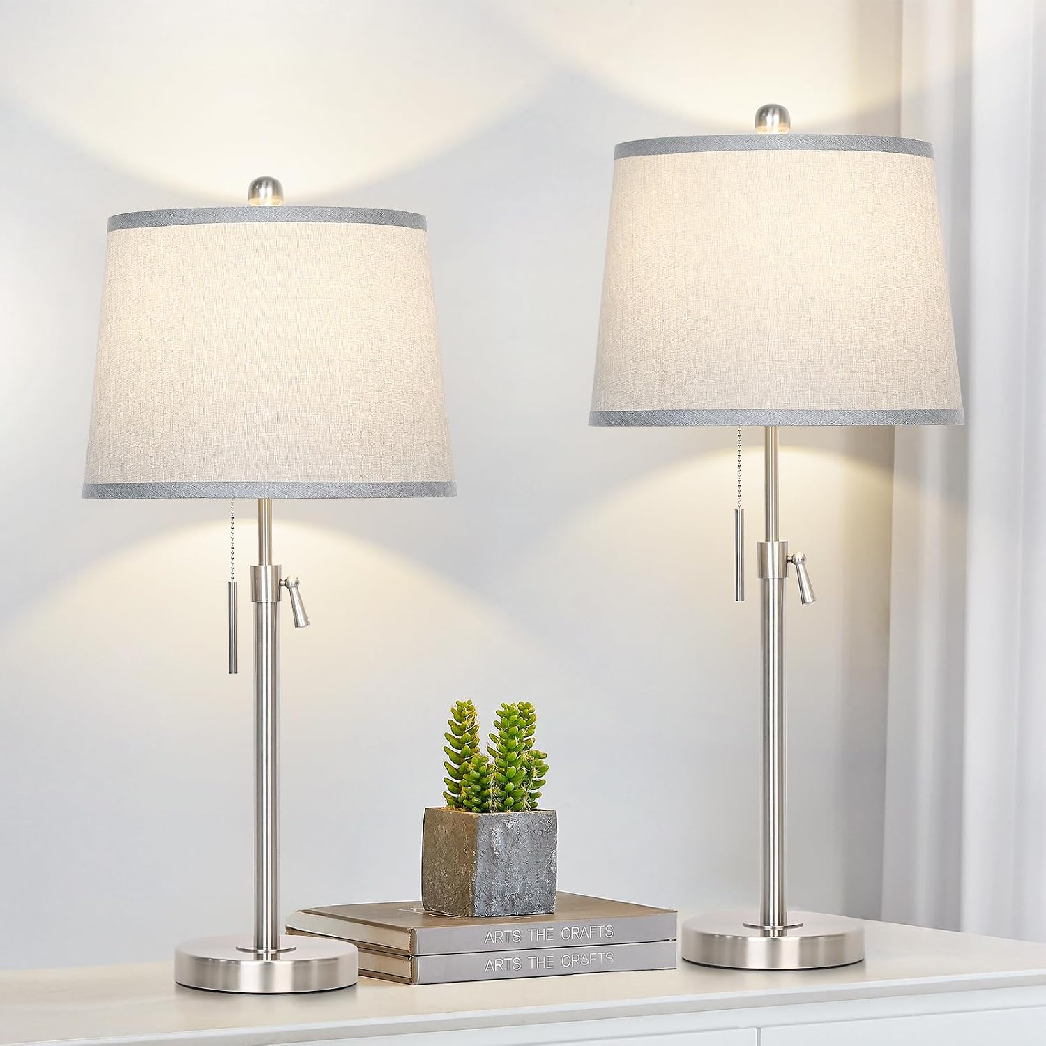 JUNNAI Table Lamps Set of 2, Bedside Lamp Silver Tall Table Lamps for Living Room End Tables, 22" to 30" Adjustable Height Lamp for…