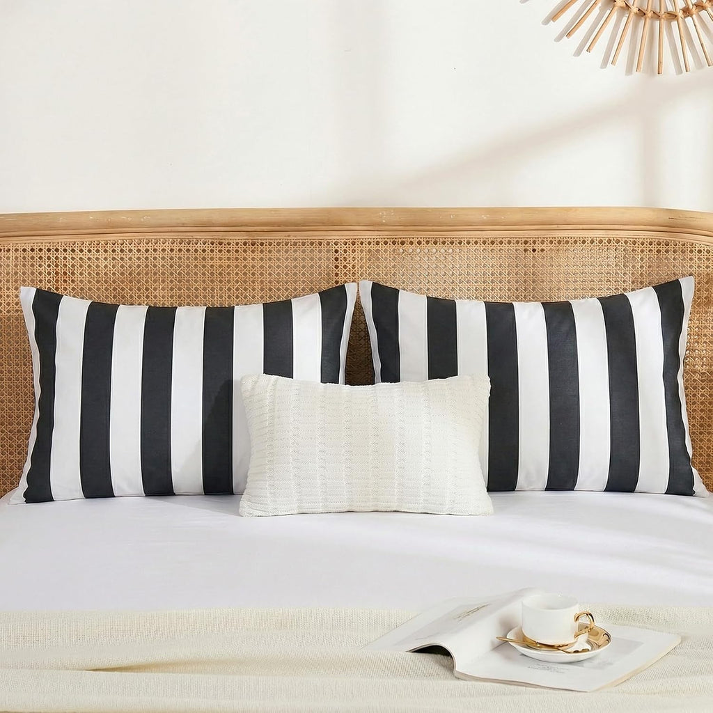 Merryword King Size Pillowcases, 100% Cotton Pillow Cases, Black and White Striped Pillowcases, Soft Breathable Wide Stripes Pillow Covers,…