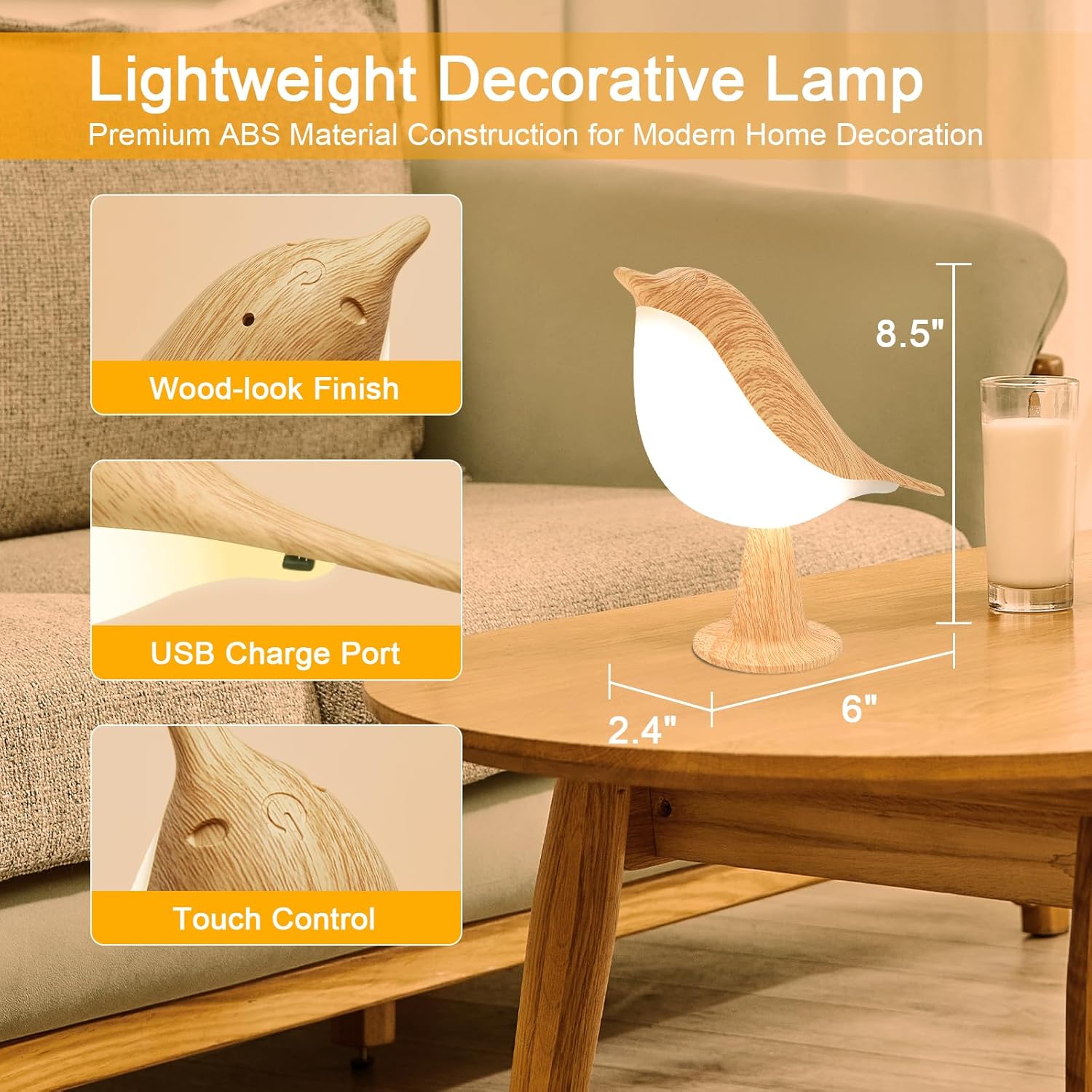 Deogos Small Desk Lamp, Cute Bird Light Cordless Lamp with 3 Color Temperature and Touch Sensor, Kids Night Light with Rechargeable…