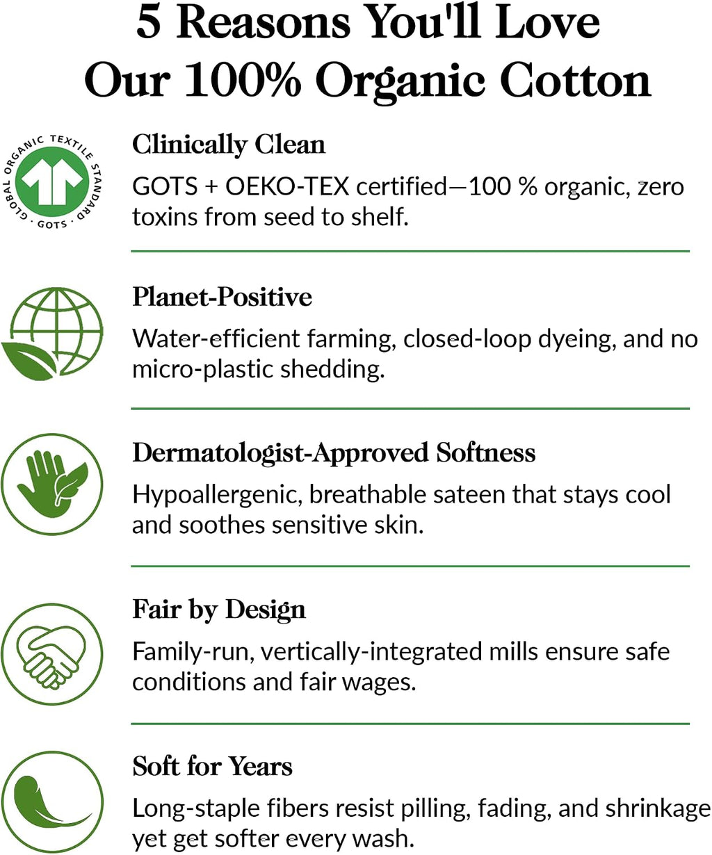 100% GOTS Certified Organic Cotton Sheets Full Size - Luxurious 415 Thread Count, Oeko-Tex Certified, Silky Sateen Weave with Hemstitch…