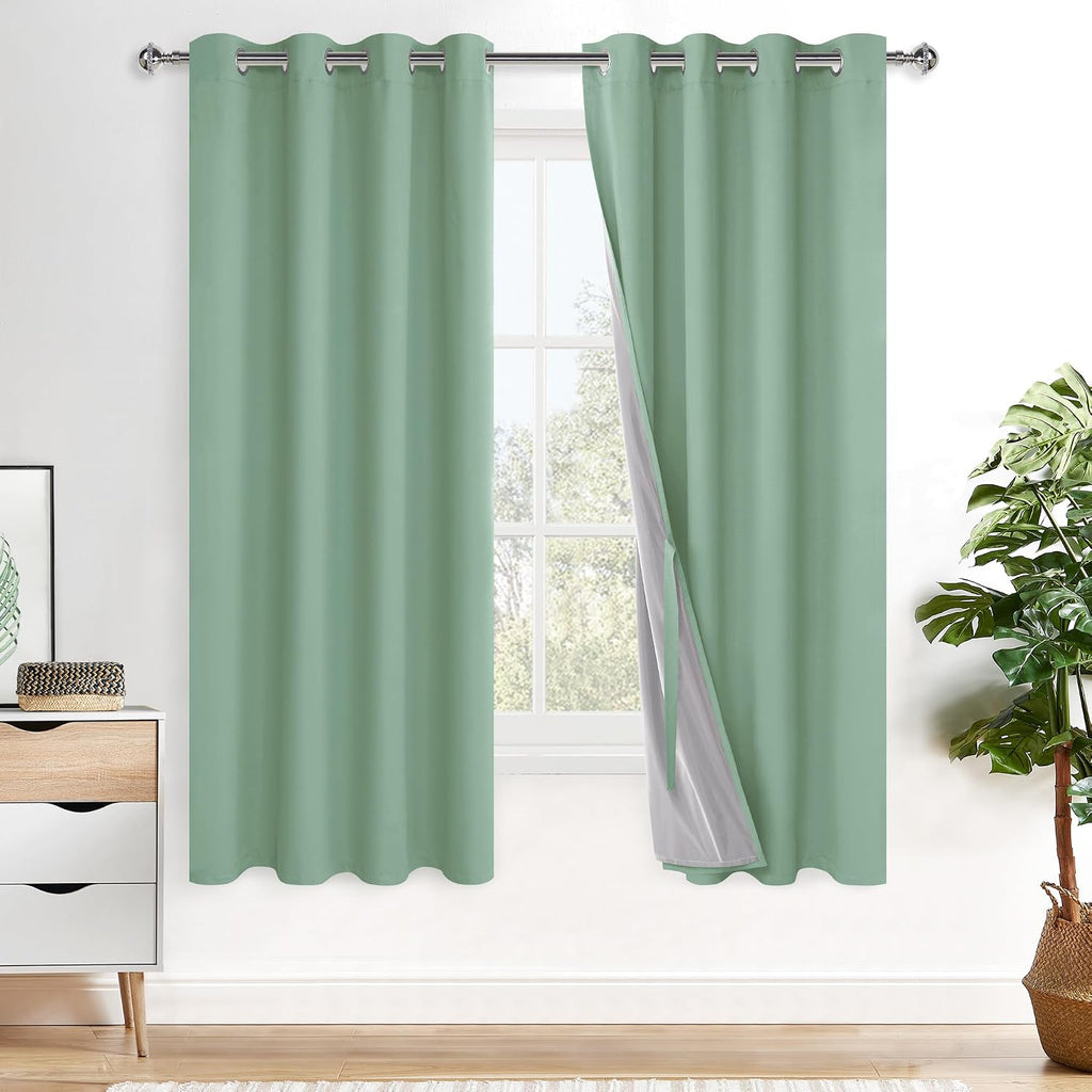 Xwzo 100% Blackout Curtains 2 Panels with Tiebacks- Double Layers Heat and Full Light Blocking Window Panels with Grommets for Narrow Short…
