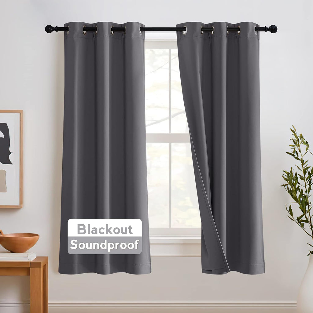 Rybhome RYB HOME Soundproof Curtains 63 inches 2 Panels Set- 3 Layers Blackout Curtains Noise Reducing Thermal Insulted Drapes for Bedroom…