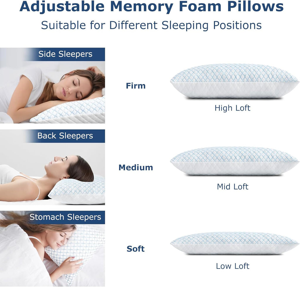 Mislili Cooling Pillows Standard Size Set of 2, Adjustable Firm Memory Foam Standard Pillow, Standard Size Pillows for Stomach Back Side Sl…