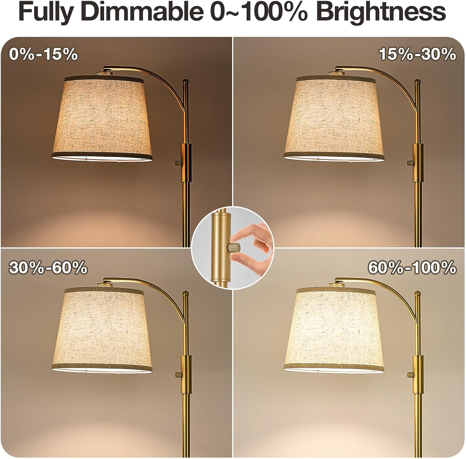 AIDENOEY Fully Dimmable Floor Lamp for Living Room, Standing Lamp Rotary Switch with Linen Beige Shade, Golden Tall Lamps for Bedroom with…