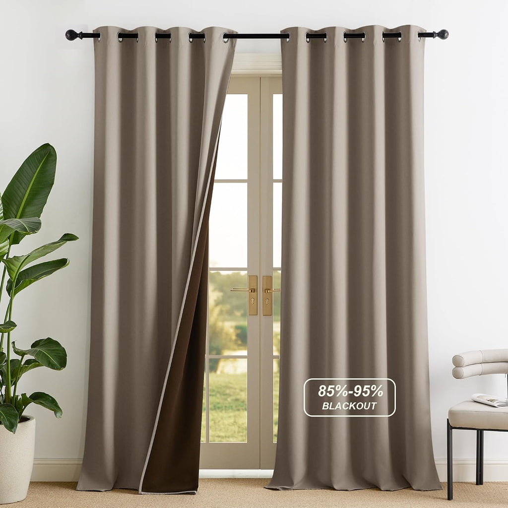 NICETOWN Grommet Plylux Blackout Curtains 95 Inches Long 2 Panels, Light Blocking Window Drapes for Living Room, Thermal Insulated, Noise…