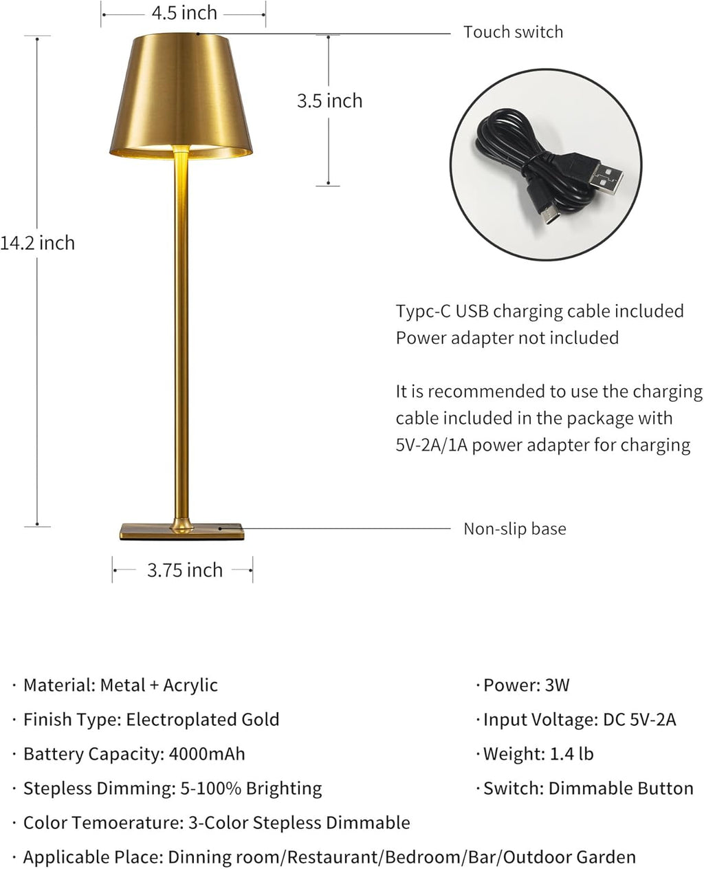 KDG 2 Pack Cordless Table Lamp, Portable LED Desk Lamp, 4000mAh Battery Operated, 3 Color Stepless Dimming Up, for…