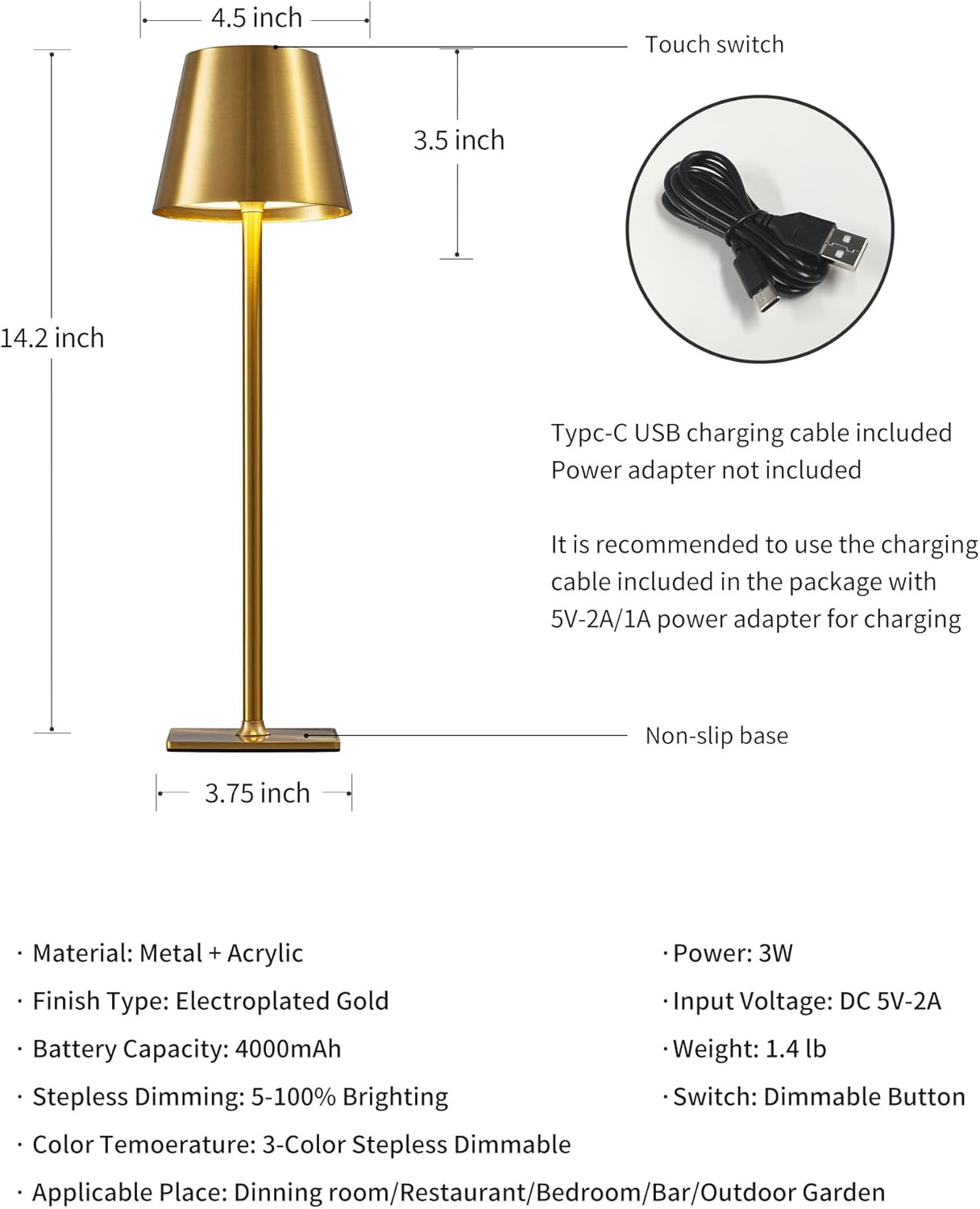 KDG 2 Pack Cordless Table Lamp, Portable LED Desk Lamp, 4000mAh Battery Operated, 3 Color Stepless Dimming Up, for…