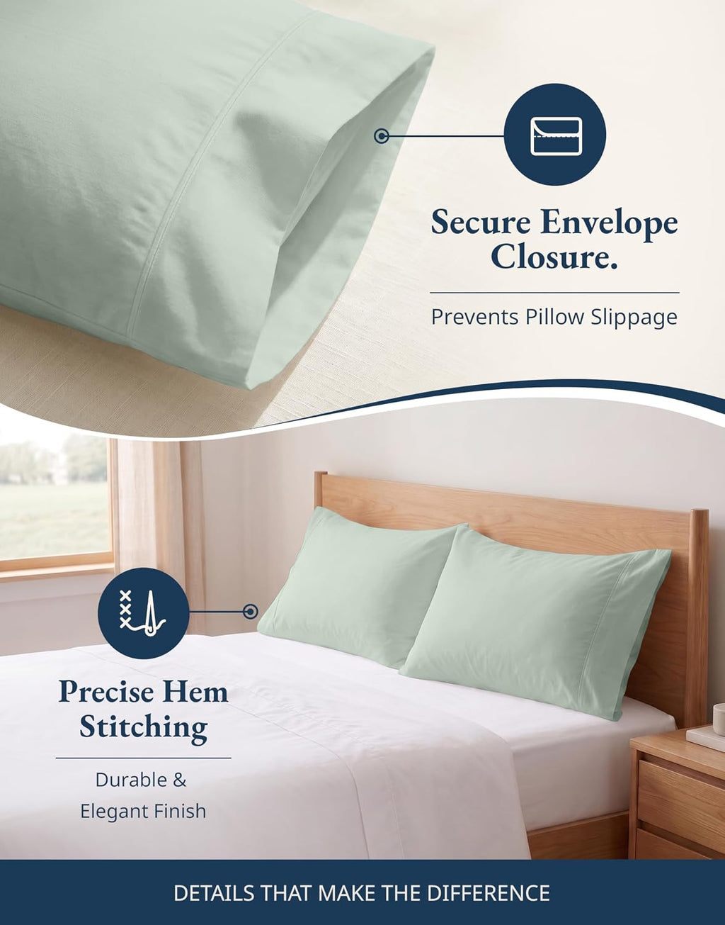 LaneLinen Lane Linen 100% Organic Cotton King Pillow Cases Set of 2 (20"x36") - Cool Blue 4 Inch Cotton Blue