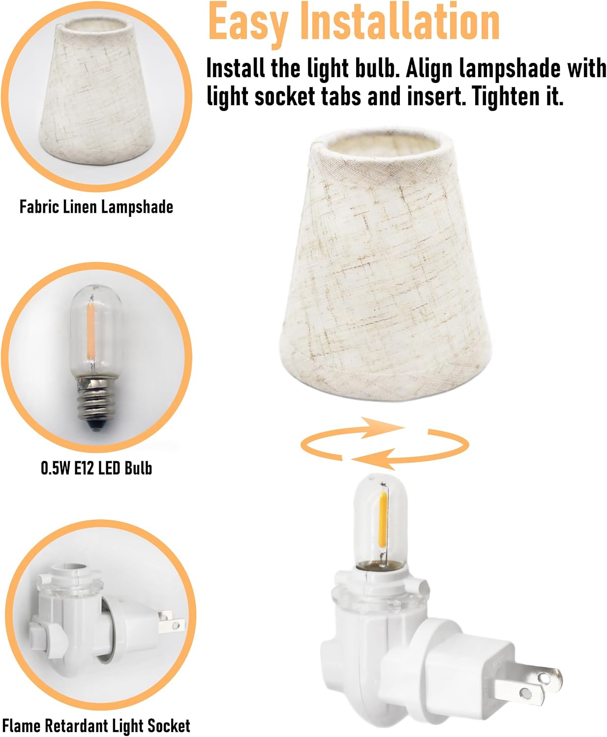 Vintage Plug in Night Light with Switch, 2-Pack 0.5W LED Night Lights Plug into Wall Socket, Soft Warm Baby Nursery Nightlight with Linen…