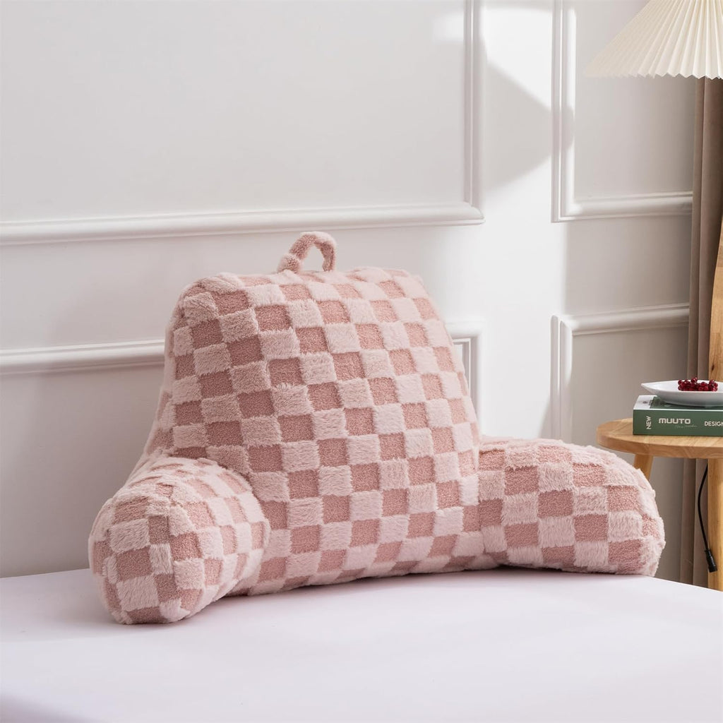 Aimuan Reading Pillow Checkered Bed Rest Wedge Backrest Checkerboard Pillow with Arms Back Support for Sitting Up in Bed Cushion Incline…