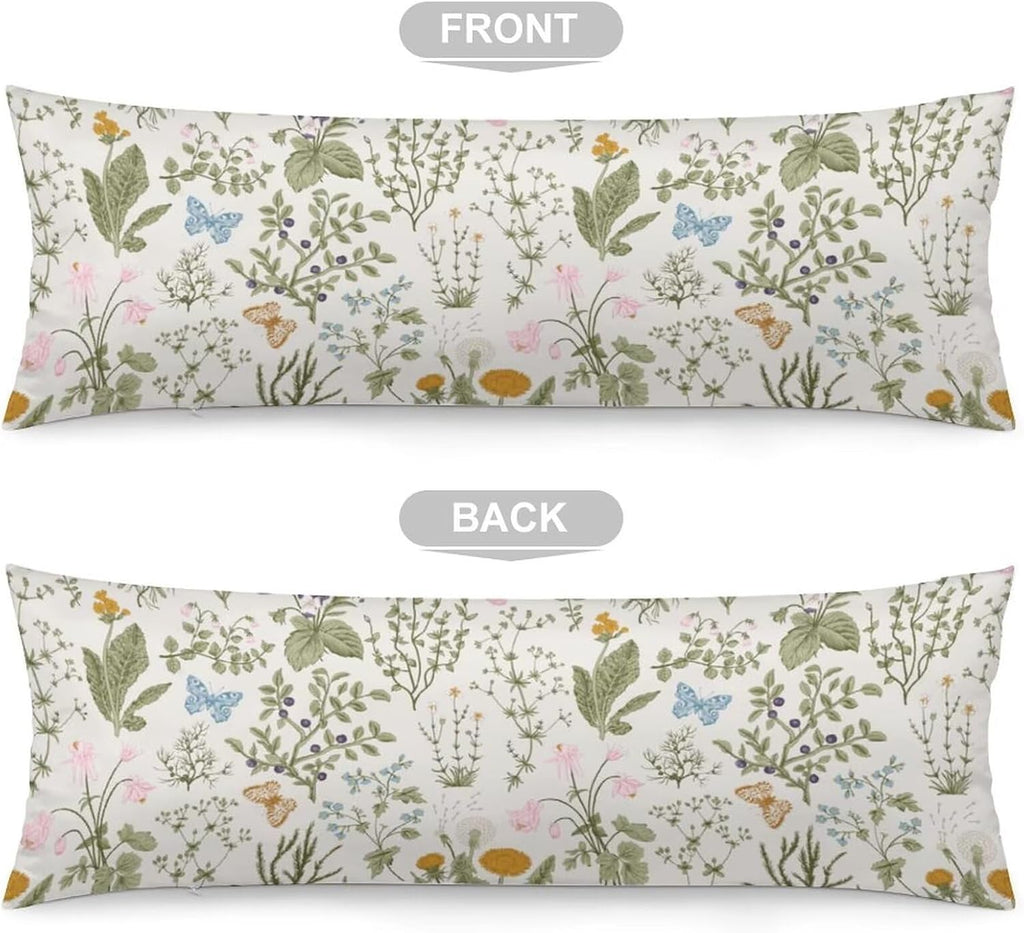 Body Pillow Cover Pattern Printed Body Pillowcase Vintage Wildflower Herbs Floral Rustic Butterfly Decorative Rectangle Long Pillow Cases…