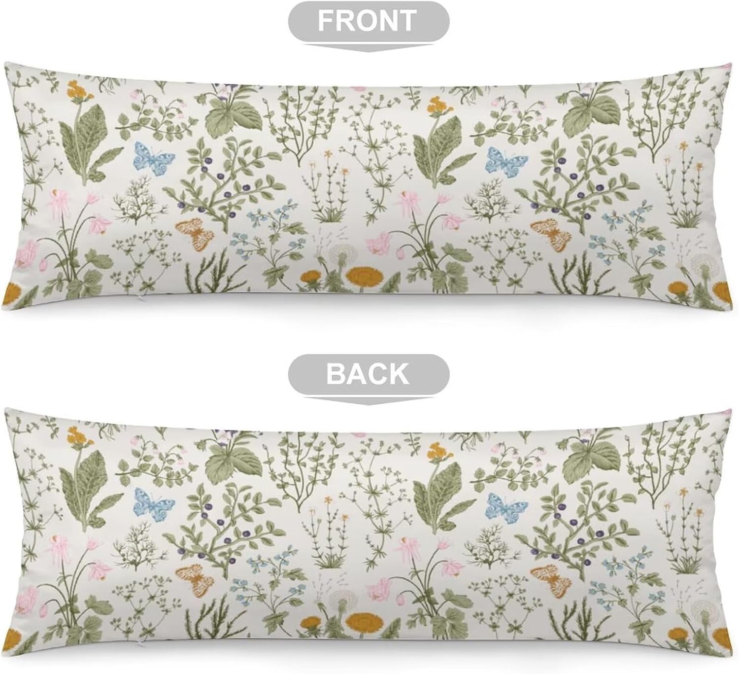 Body Pillow Cover Pattern Printed Body Pillowcase Vintage Wildflower Herbs Floral Rustic Butterfly Decorative Rectangle Long Pillow Cases…