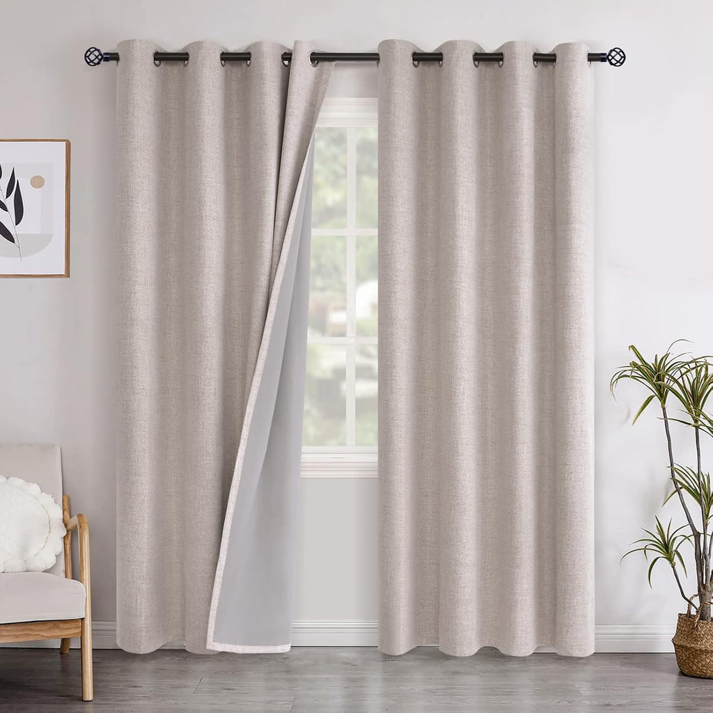 YoungsTex Linen Blackout Curtains 80 Inch Length for Bedroom, Full Room Darkening Linen Textured Window Drapes Thermal Insulated Panels for…