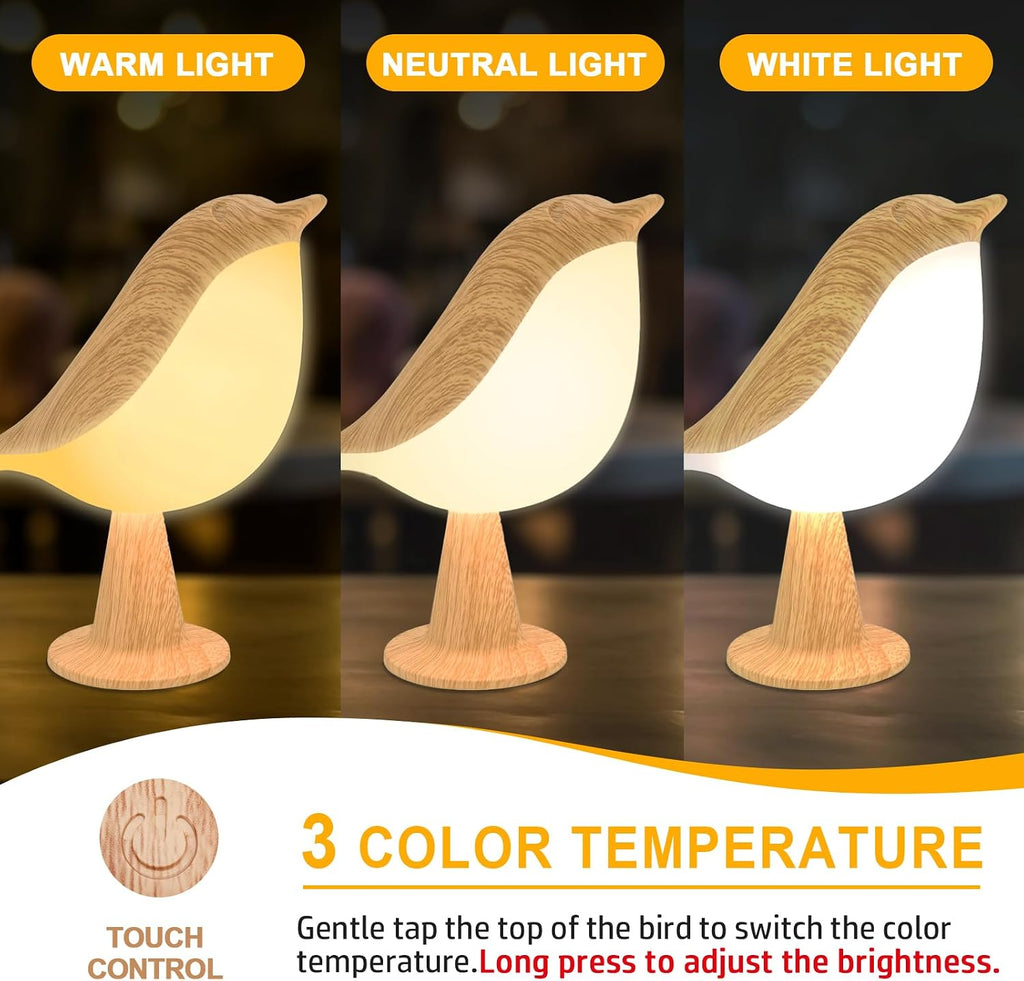 Deogos 2 Cute Bird Lamps Combo, Small Bedside Lamps with 3 Color Temperature and Adjustable Brightness, Rechargeable Cordless Lamp for…