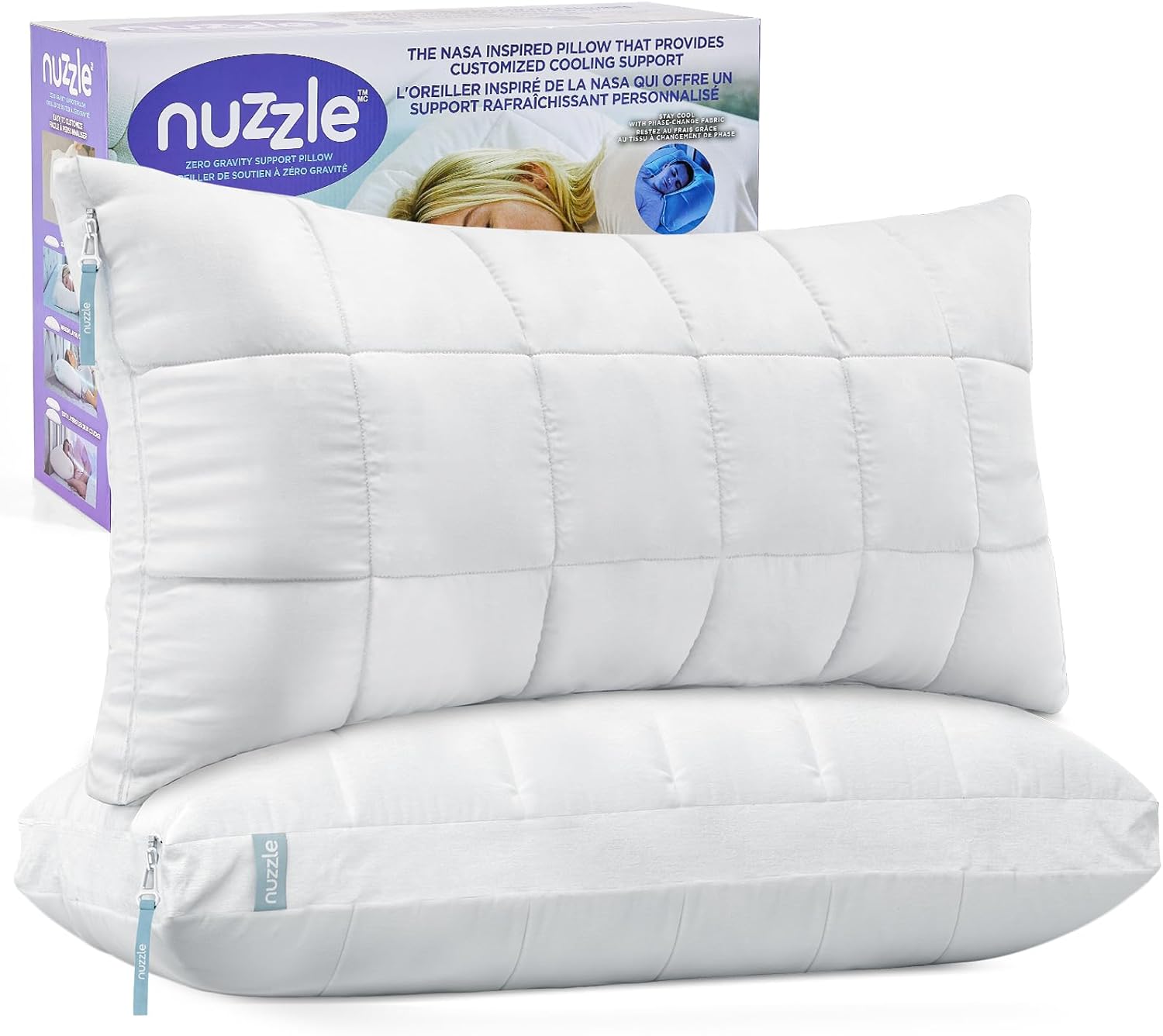 Nuzzlepillow Nuzzle Pillows King Size Set of 2 Adjustable Firm Pillows, Luxury Hotel Collection Bed Pillows – Adjust Height Soft Cooling Pi…