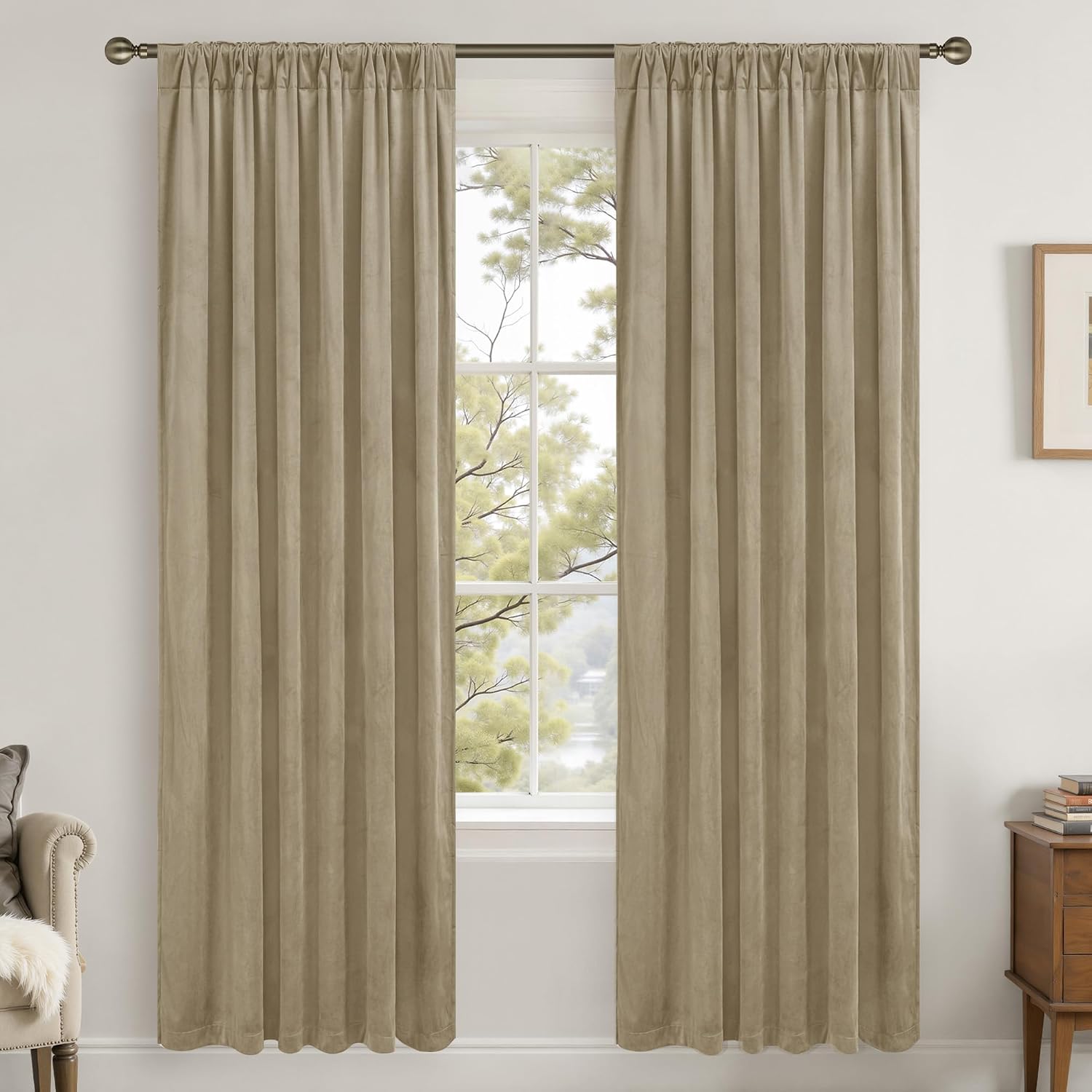 Lamit Velvet Curtains 80 Inch for Bedroom, Dark Taupe Thick Thermal Insulated Drapes Vintage Room Darkening Farmhouse Back Tab and Rod Pock…