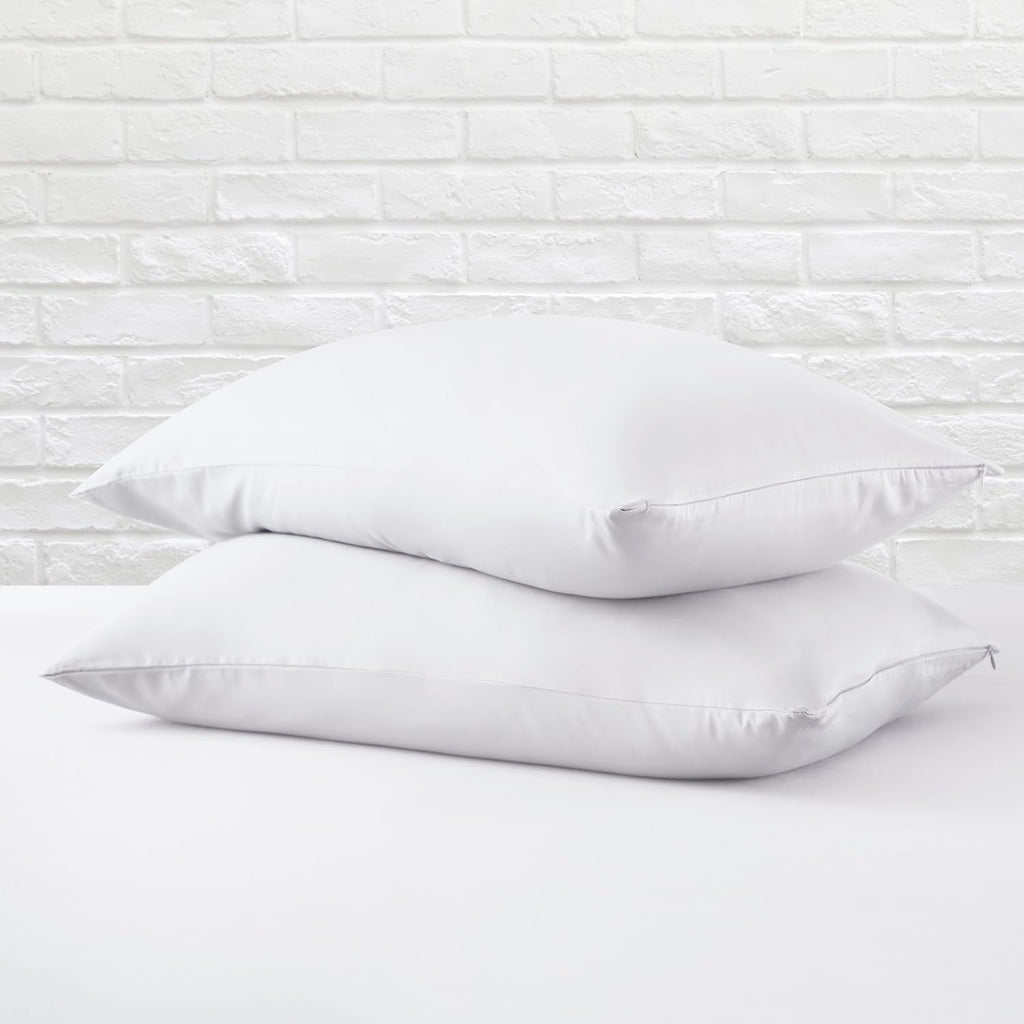 ZaizaiHome Standard Pillow Protector Set of 2, 100% Egyptian Cotton Pillow Cases with Zipper 400 Thread Count Sateen Weave Cotton White Pil…