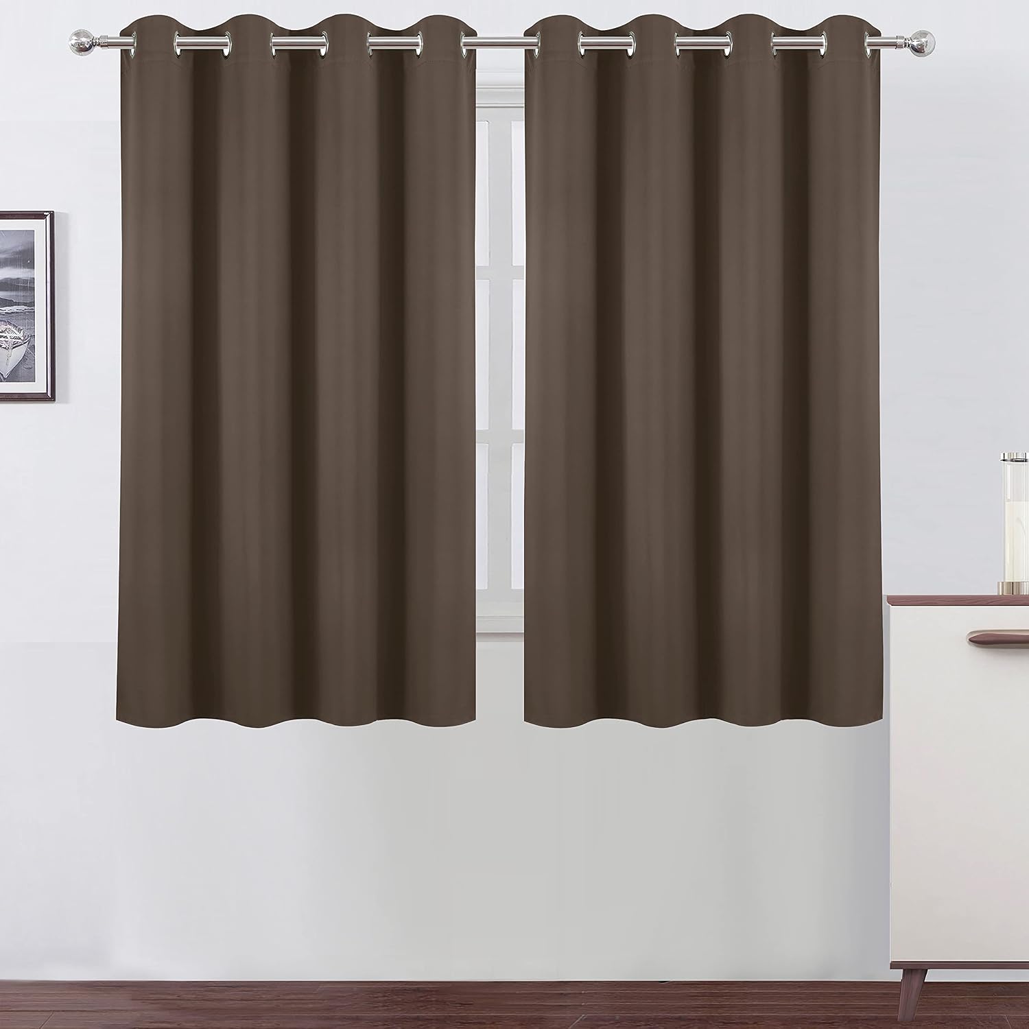 Lemomo Chocolate Brown Thermal Blackout Curtains/52 x 54 Inch/Set of 2 Panels Room Darkening Curtains for Bedroom 54 Inch silver