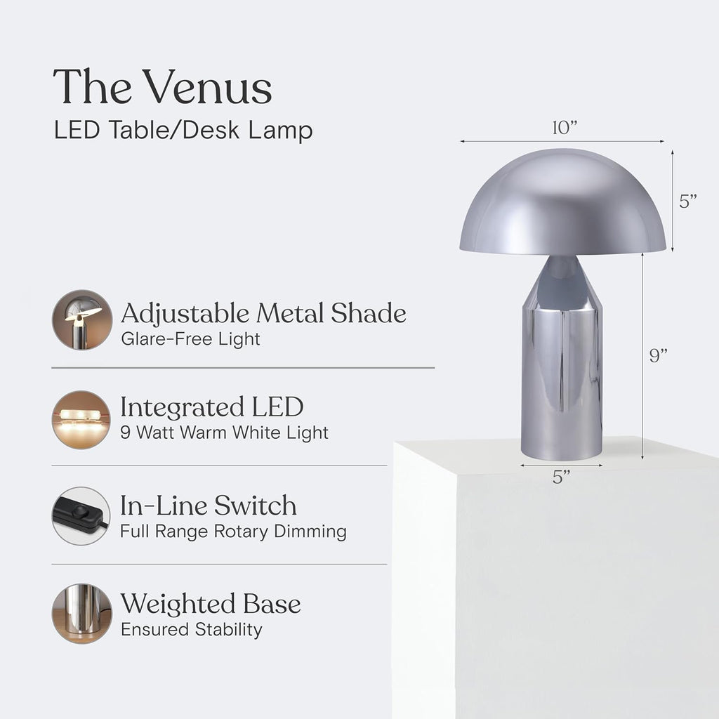Brightech Venus 14" Globe Table Lamp – Modern Mid-Century Lamp with Golden Metal Shade – Nightstand, Bedside, Desk & Accent Table…