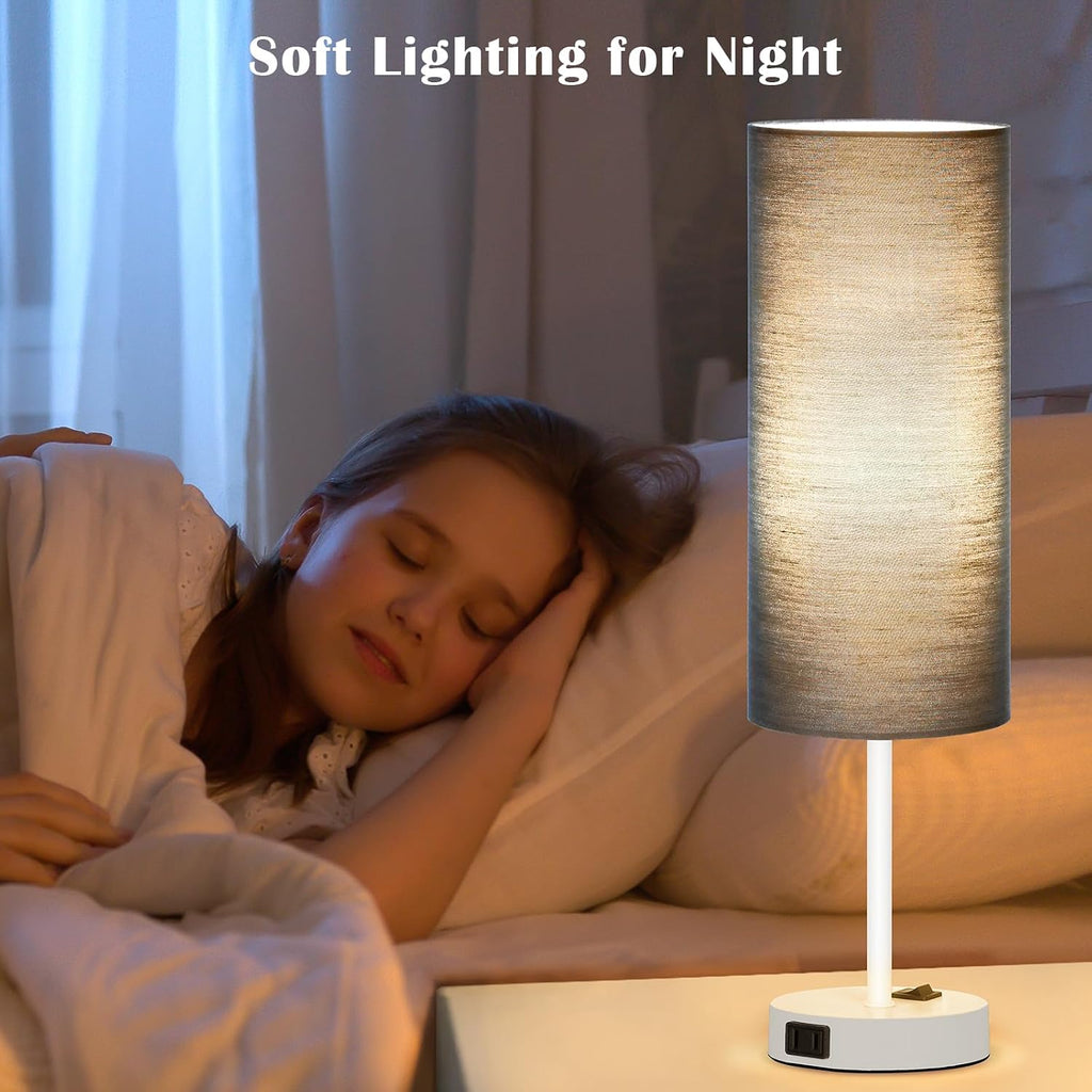 ZJOJO Table Lamp for Bedroom 2 Pack,18in Bedside Lamps with 3 Way Dimmable Rocker Switch & AC Outlet, Nightstand Desk Lamp with Blue…