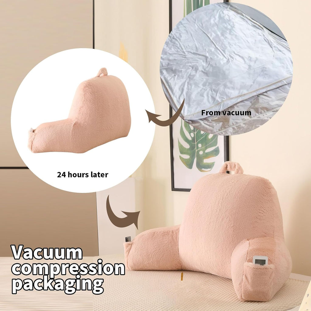 Pajeo Aesthetic Reading Pillow for Bed, Soft Faux Fur Sitting Pillow with Arms for Gaming & Lounging, Oeko-TEX Certified Plush Backrest Pillo…