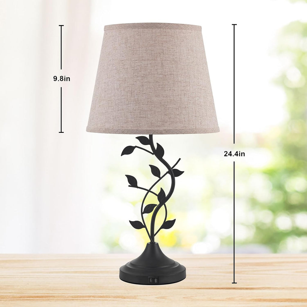 Kakanuo Table Lamp for Bedside, Lamp for Living Room with USB-A and USB-C Charging Ports, Traditional Tall Bedroom Lamp for End Table