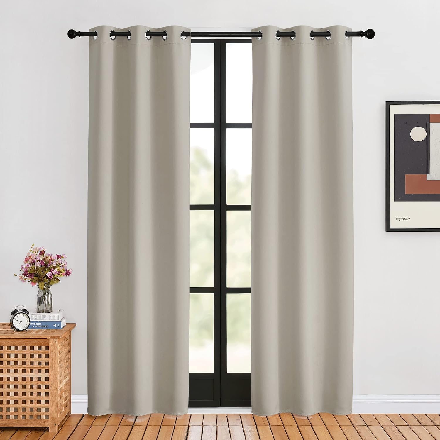 NICETOWN Blackout Curtains for Bedroom, Natural, 34 W by 80 L, Set of 2, Thermal Insulated Curtains & Drapes with Grommet Top for Living…