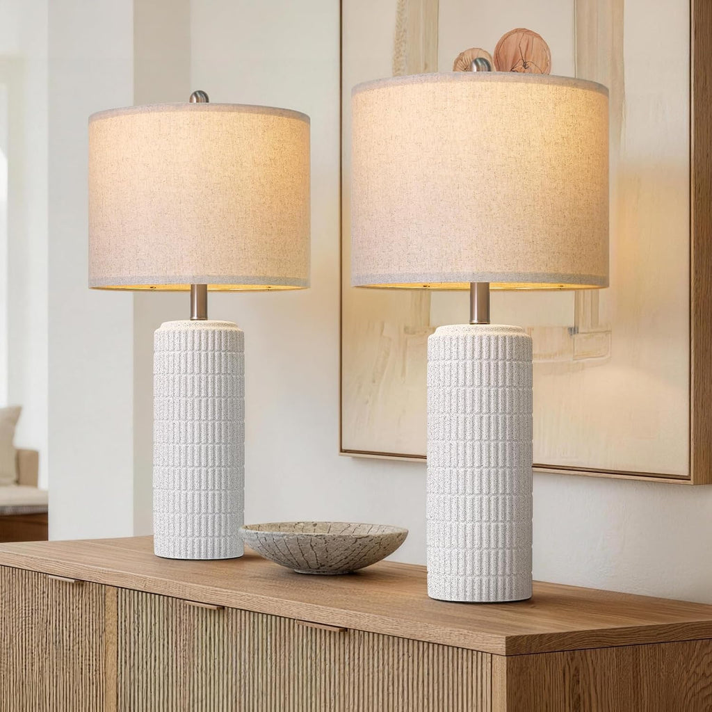 PoKat 27.5'' Tall Table Lamps for Living Room Set of 2, Stone-Like Ceramic Bedroom Lamps for Night Stands, Farmhouse Bedside Lamps for…