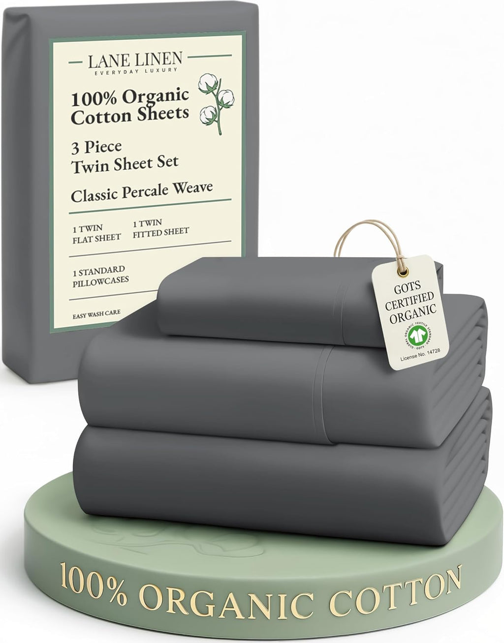 LaneLinen LANE LINEN 100% Organic Cotton 3Pc Bed Sheets Twin Size, Classic Percale Weave, Soft & Comfy Fully Elasticized Naturally Cooling…