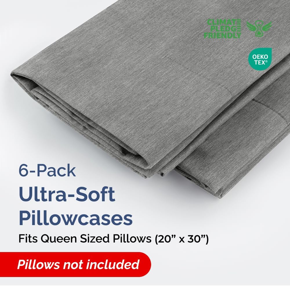 Queen Pillow Cases Set of 6 - Ultra Soft Hotel Quality Pillowcase Covers - Comfy & Wrinkle Free - Shrink, Stain and Fade Resistant…